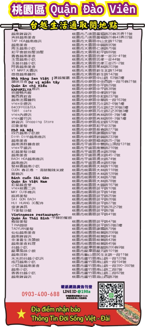 桃園-Quận Đào Viên-台越地圖餐廳商店與新住民多元職缺平台手冊四大超商免費領取 桃園-Quận Đào Viên-台越地圖餐廳商店與新住民多元職缺平台手冊四大超商免費領取